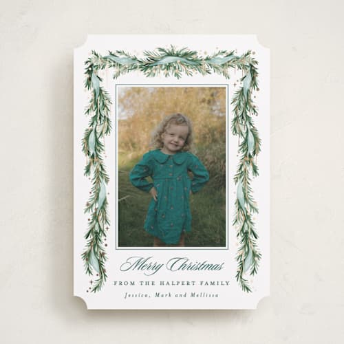 This is a duck egg foil pressed holiday cards with foil pressed by Sarah Knight called twinkle printing on recycled smooth signature in standard