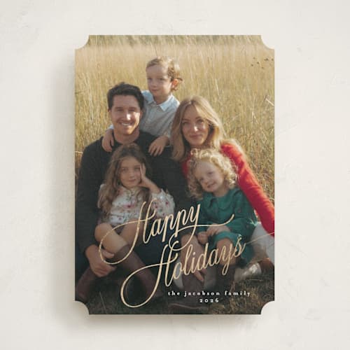 This is a snowfall foil pressed holiday cards with foil pressed by Chris Griffith called holidaywonders printing on recycled smooth signature in standard