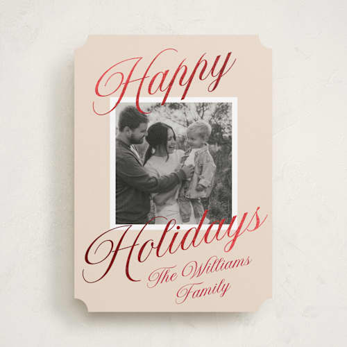 This is a eggnog foil pressed holiday cards with foil pressed by Robert and Stella called velour printing on recycled smooth signature in standard
