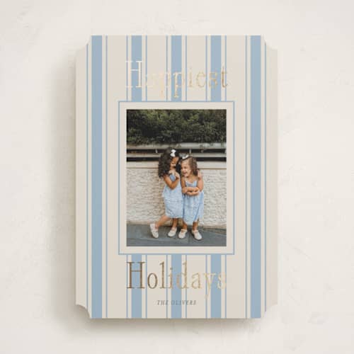 This is a provincial foil pressed holiday cards with foil pressed by Angela Thompson called ticking stripe printing on recycled smooth signature in standard