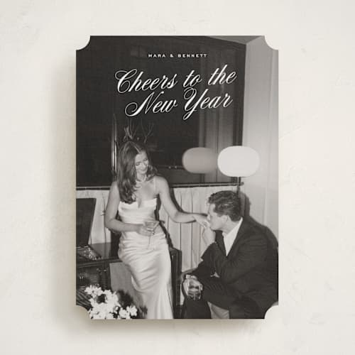 This is a marshmallow new year photo cards with standard by Ekko Studio called classy cheer printing on recycled smooth signature in standard