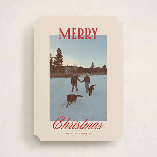 This is a stocking holiday photo cards with standard by Creo Study called modern classic printing on recycled smooth signature in standard