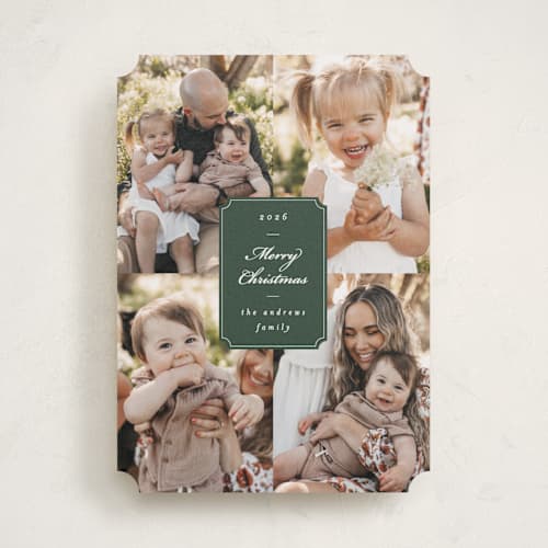 This is a fir holiday photo cards with standard by Ashley Iwafuchi called vintage wishes printing on recycled smooth signature in standard