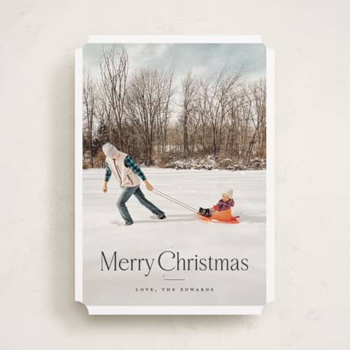 This is a coal holiday photo cards with standard by Carolyn MacLaren called first snow printing on recycled smooth signature in standard