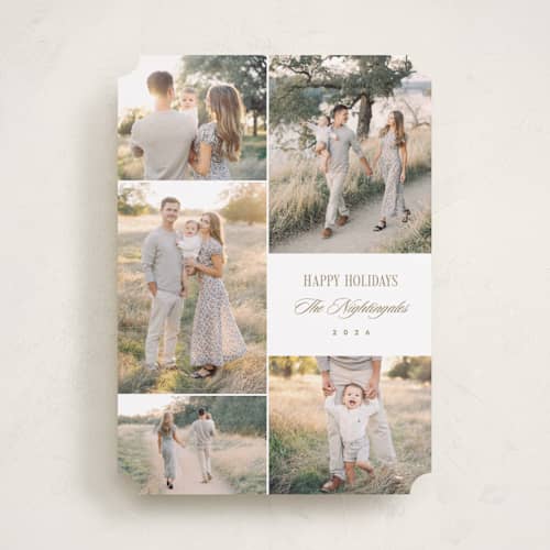 This is a champagne holiday photo cards with standard by Kelly Schmidt called minimal five printing on recycled smooth signature in standard