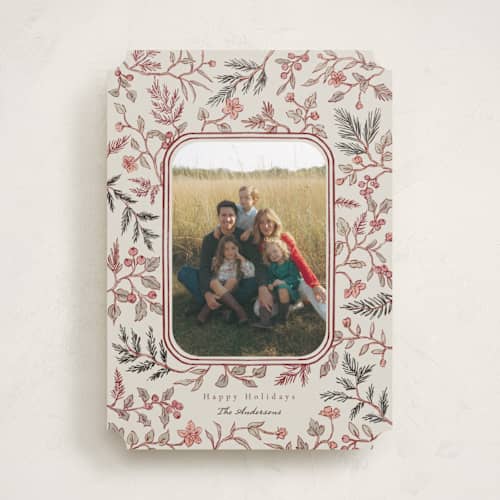 This is a cherry holiday photo cards with standard by Elly called a winter gathering printing on recycled smooth signature in standard