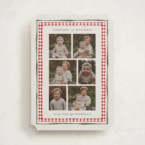 This is a candy cane holiday photo cards with standard by Jackie Crawford called holiday diamond border printing on recycled smooth signature in standard