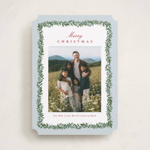 This is a frost holiday photo cards with standard by Amy Kross called spruce edge printing on recycled smooth signature in standard