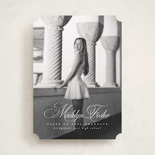 This is a salt graduation announcements with standard by Lea Delaveris called with a flourish printing on recycled smooth signature in standard