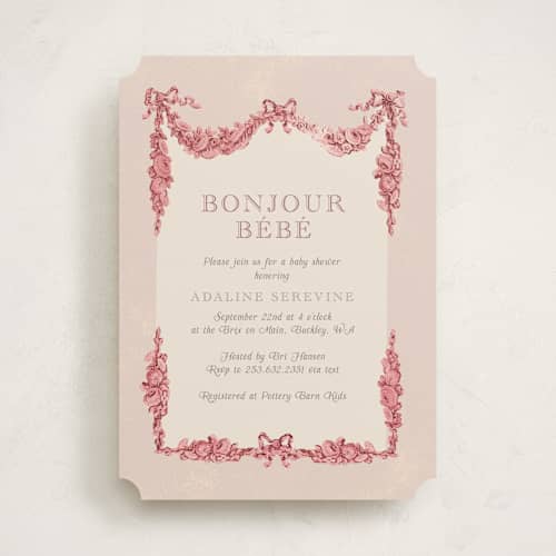 This is a peony baby shower invitations with standard by Itsy Belle Studio called bonjour bebe printing on signature in standard