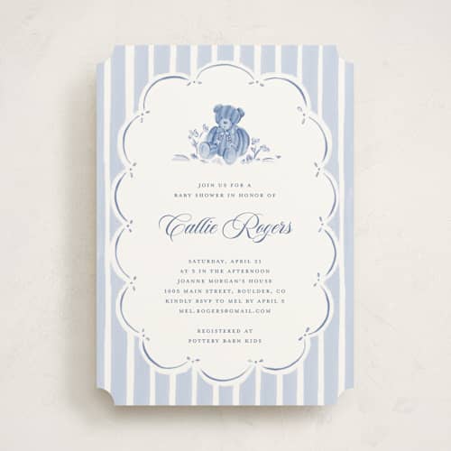 This is a gardenia baby shower invitations with standard by Pati Cascino called french teddy bear printing on signature in standard