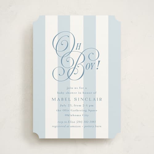 This is a bluebonnet baby shower invitations with standard by Laura Hankins called oh boy! printing on signature in standard