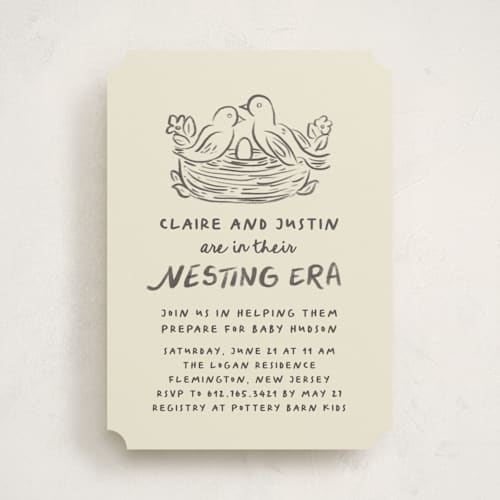 This is a beetle baby shower invitations with standard by Creo Study called nesting era printing on signature in standard