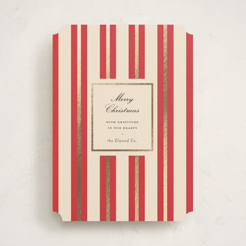 This is a poinsettia business holiday cards with foil pressed by Sara Hicks Malone called golden stripe printing on signature in standard