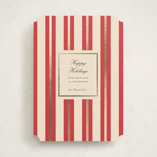 This is a poinsettia business holiday cards with foil pressed by Sara Hicks Malone called golden stripe printing on signature in standard