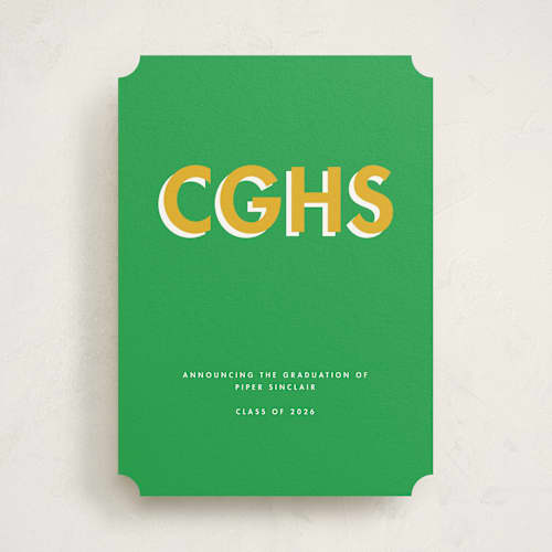 This is a grass graduation announcements with standard by mo kelley called bold initials printing on signature in standard