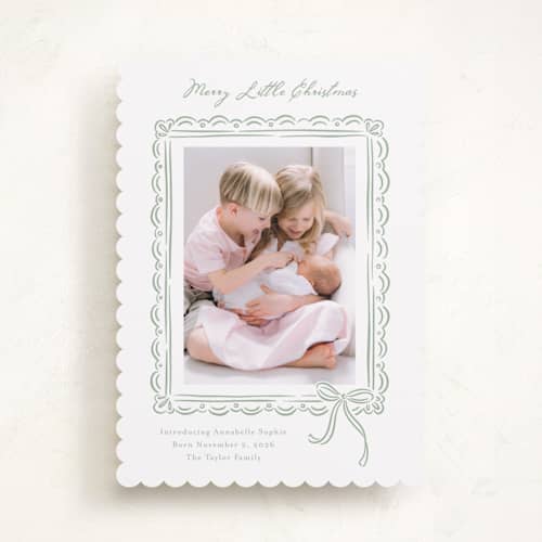 This is a evergreen babys first christmas with standard by Erin German called merry little christmas printing on recycled smooth signature in standard