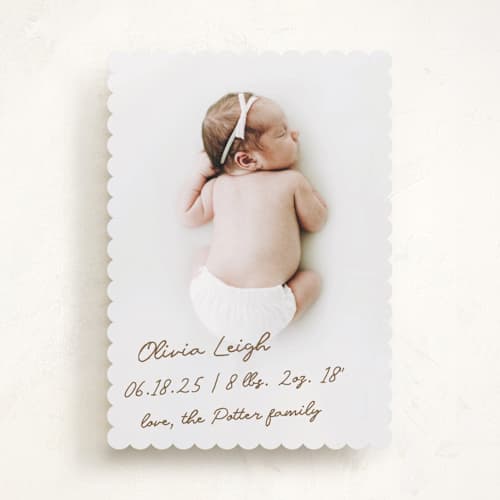 This is a bark birth announcements with standard by AK Graphics called signed with love printing on recycled smooth signature in standard
