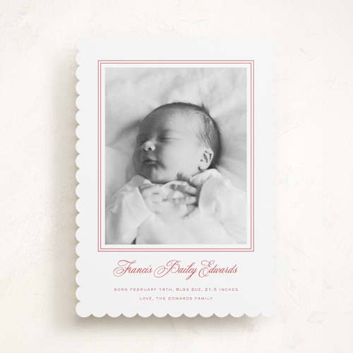 This is a strawberry birth announcements with standard by Carolyn MacLaren called preppy cloud printing on recycled smooth signature in standard