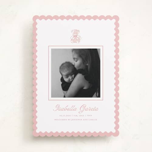 This is a petal birth announcements with standard by Teju Reval called sweet teddy bear printing on recycled smooth signature in standard