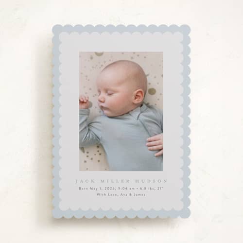 This is a sky birth announcements with standard by Nicoletta Savod called charmed printing on recycled smooth signature in standard