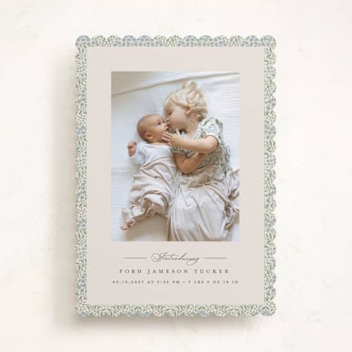 This is a meadow birth announcements with standard by Erica Krystek called parisienne printing on recycled smooth signature in standard