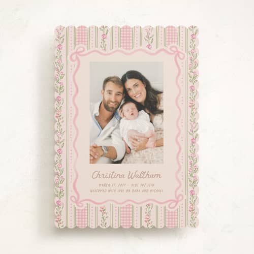 This is a ballet slipper birth announcements with standard by Creo Study called cottagecore wallpaper printing on recycled smooth signature in standard