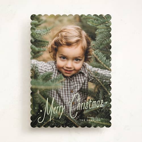 This is a pistachio photo christmas cards with standard by Kate Ahn called cafe printing on recycled smooth signature in standard