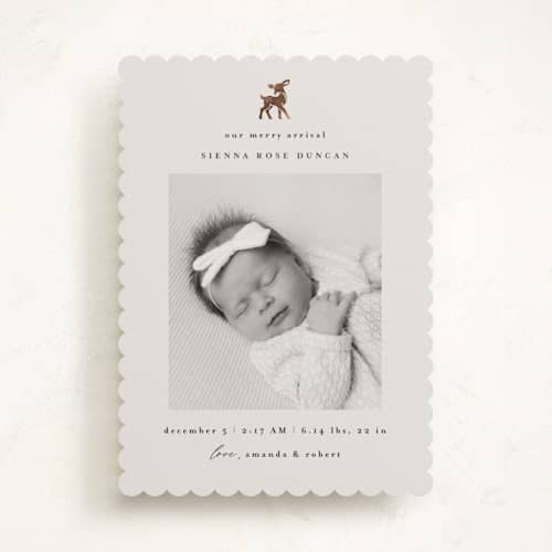 This is a cookie babys first christmas with foil pressed by Maria Alou called baby reindeer printing on recycled smooth signature in standard