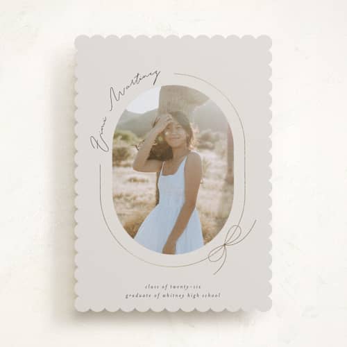 This is a latte graduation announcements with foil pressed by Blustery August called etna printing on recycled smooth signature in standard
