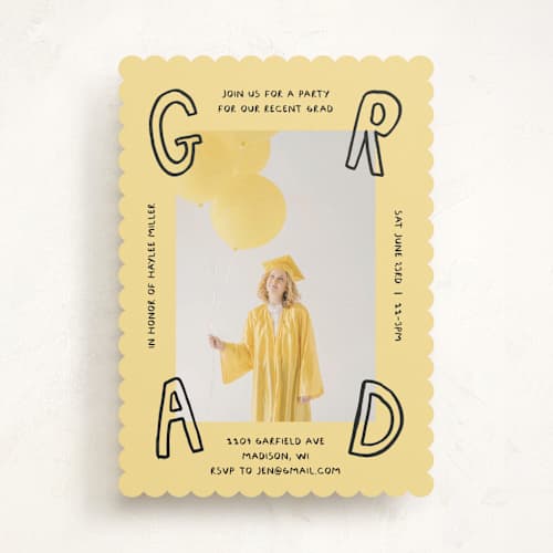 This is a butter graduation invitations with standard by Inkblot Design called outlined printing on recycled smooth signature in standard