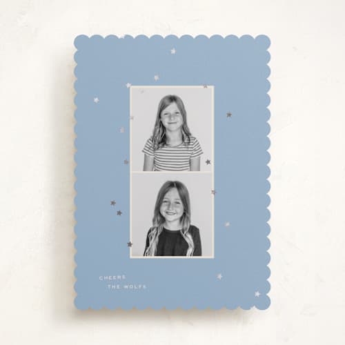 This is a cornflower foil pressed holiday cards with foil pressed by Ellen Schlegelmilch called duo shimmer printing on recycled smooth signature in standard