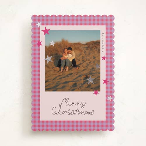 This is a candy foil pressed holiday cards with foil pressed by Vivian Yiwing called stickers printing on recycled smooth signature in standard