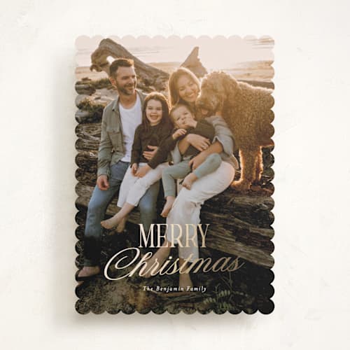 This is a vanilla foil pressed holiday cards with foil pressed by Rebecca Durflinger called festive greeting printing on recycled smooth signature in standard