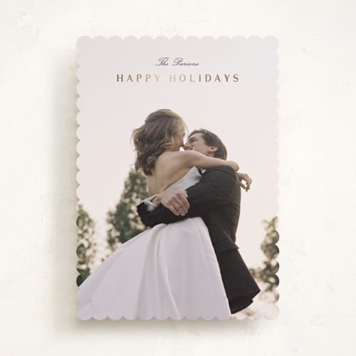 This is a ink foil pressed holiday cards with foil pressed by Stacey Meacham called classic minimalist printing on recycled smooth signature in standard