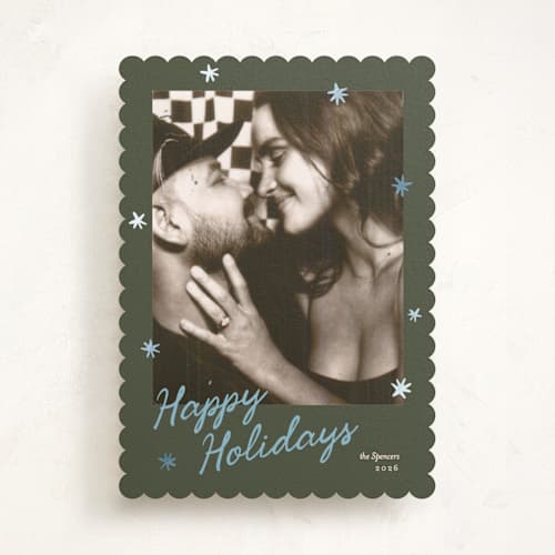 This is a wintermint foil pressed holiday cards with foil pressed by Creo Study called luminous printing on recycled smooth signature in standard