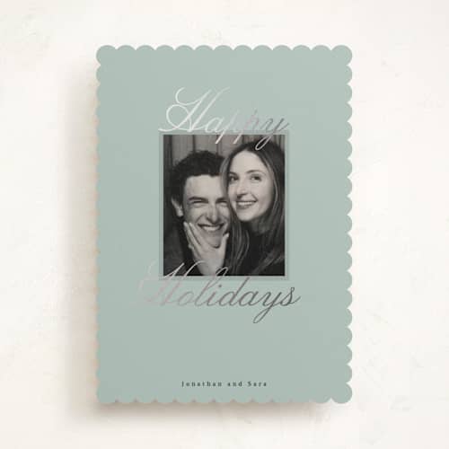 This is a mint foil pressed holiday cards with foil pressed by Corinne Malesic called this moment printing on recycled smooth signature in standard