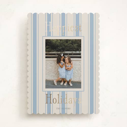 This is a provincial foil pressed holiday cards with foil pressed by Angela Thompson called ticking stripe printing on recycled smooth signature in standard