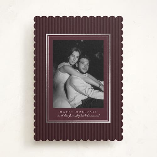 This is a wine foil pressed holiday cards with foil pressed by Elly called winter charm printing on recycled smooth signature in standard