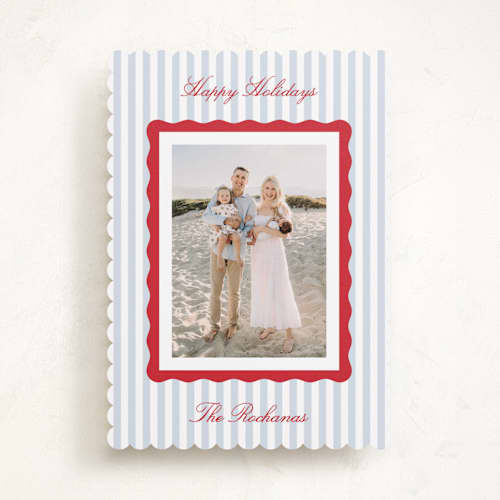 This is a festive holiday photo cards with standard by Kelly Schmidt called wavy edge frame printing on recycled smooth signature in standard