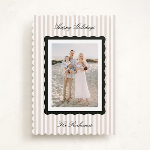 This is a licorice holiday photo cards with standard by Kelly Schmidt called wavy edge frame printing on recycled smooth signature in standard