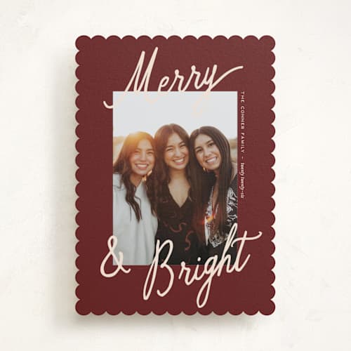 This is a cranberry holiday photo cards with standard by Pixel and Hank called jottings printing on recycled smooth signature in standard