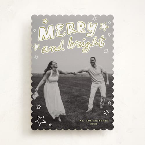 This is a chartreuse holiday photo cards with standard by Everett Paper Goods called casual written printing on recycled smooth signature in standard