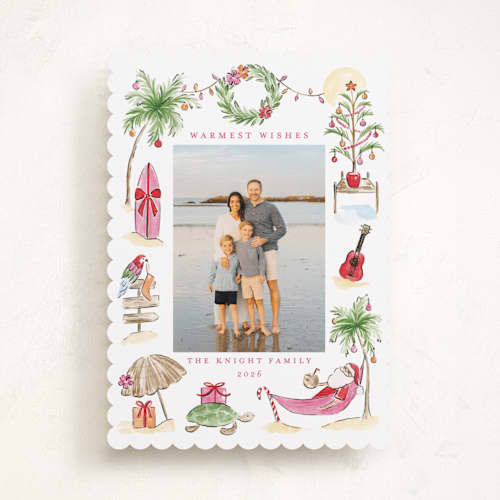 This is a hibiscus holiday photo cards with standard by Sarah Knight called ohana printing on recycled smooth signature in standard