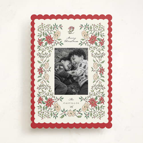 This is a holly holiday photo cards with standard by Grae called holiday botanicals printing on recycled smooth signature in standard