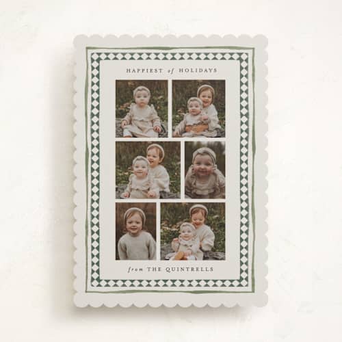 This is a forest holiday photo cards with standard by Jackie Crawford called holiday diamond border printing on recycled smooth signature in standard