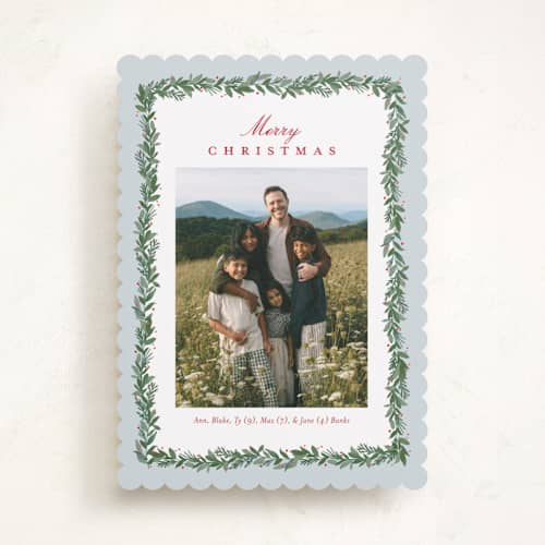 This is a frost holiday photo cards with standard by Amy Kross called spruce edge printing on recycled smooth signature in standard