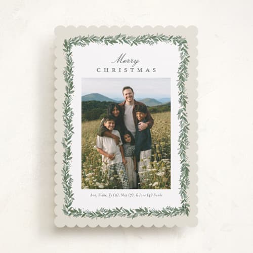 This is a eggnog holiday photo cards with standard by Amy Kross called spruce edge printing on recycled smooth signature in standard