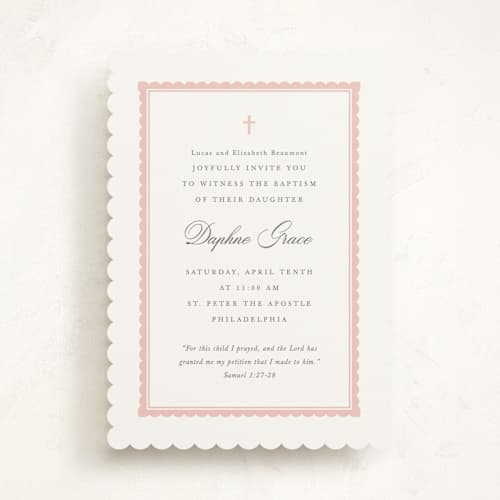 This is a rosebud baptism and christening announcements with standard by Olivia Raufman called frame and verse printing on signature in standard