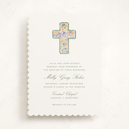 This is a marsh baptism and christening announcements with standard by Pati Cascino called scalloped cross printing on signature in standard